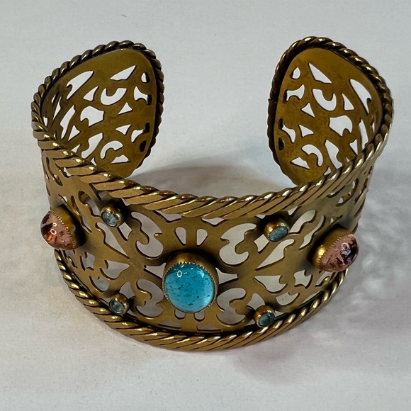 Vintage YSL Openwork Gold-Tone Cuff Bracelet w/Gripoix Glass Jewels - Picture 7 of 16